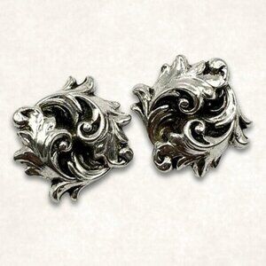 Vintage Silver-Tone Ornate Swirl Clip-On Earrings